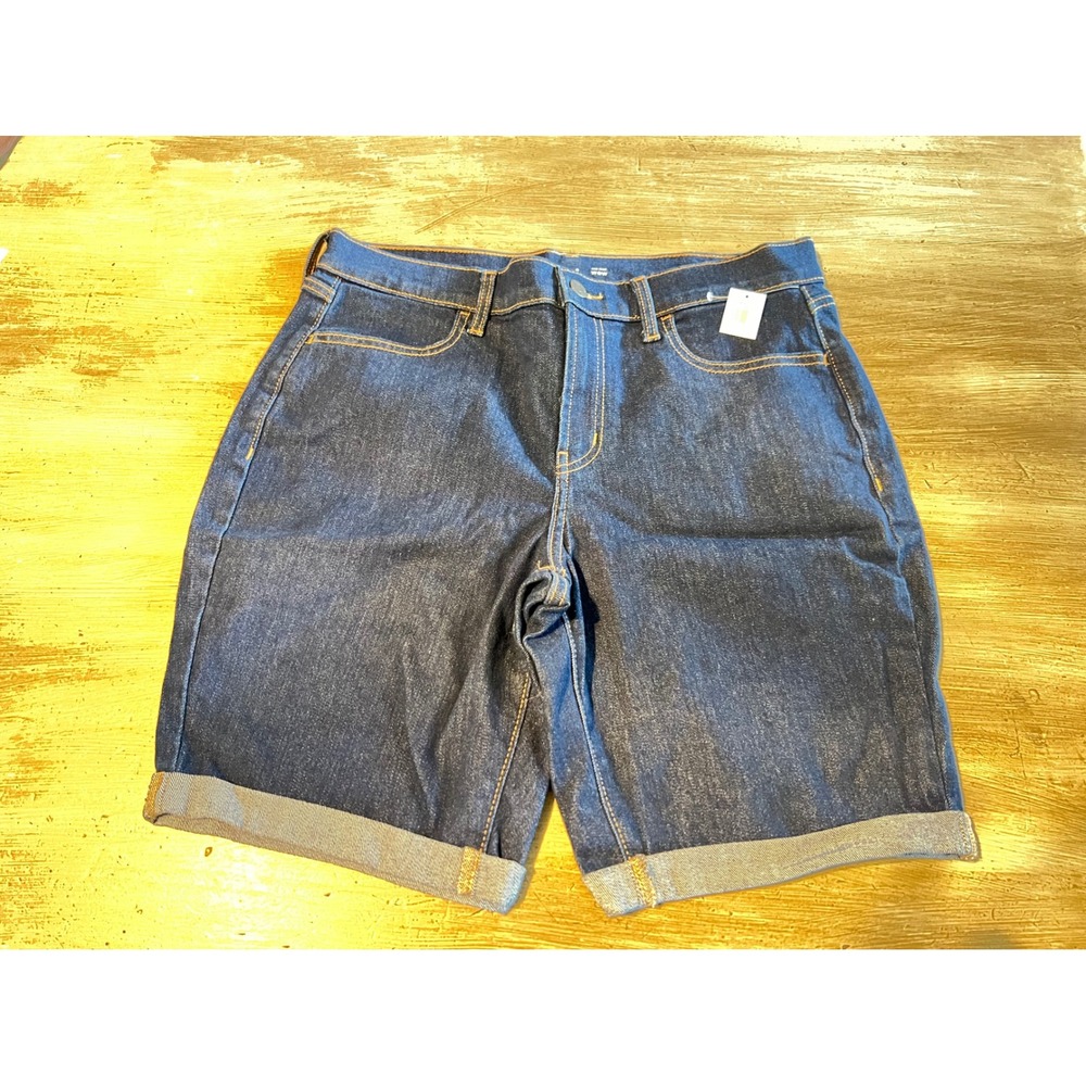 NEW Old Navy Wow Mid-Rise Jean Shorts 8 Dark Wash 9-inch Inseam Rolled Hem